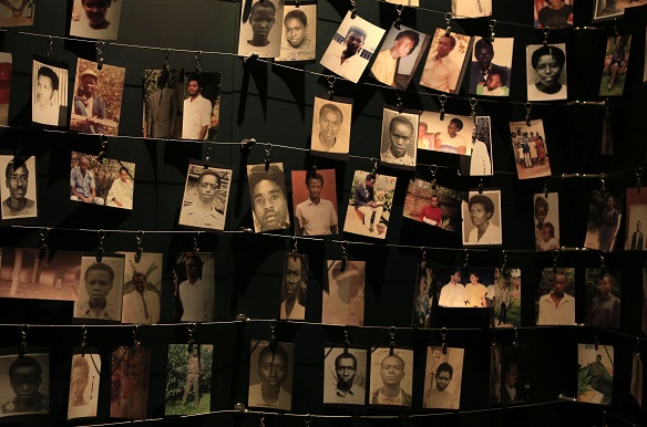 Pictures of victims of the Rwandan genocide inside the Gisozi memorial in Kigali, which depicts the country's 1994 genocide in which 800,000 Tutsi and politically moderate Hutus died (Radu Sigheti/Courtesy Reuters).