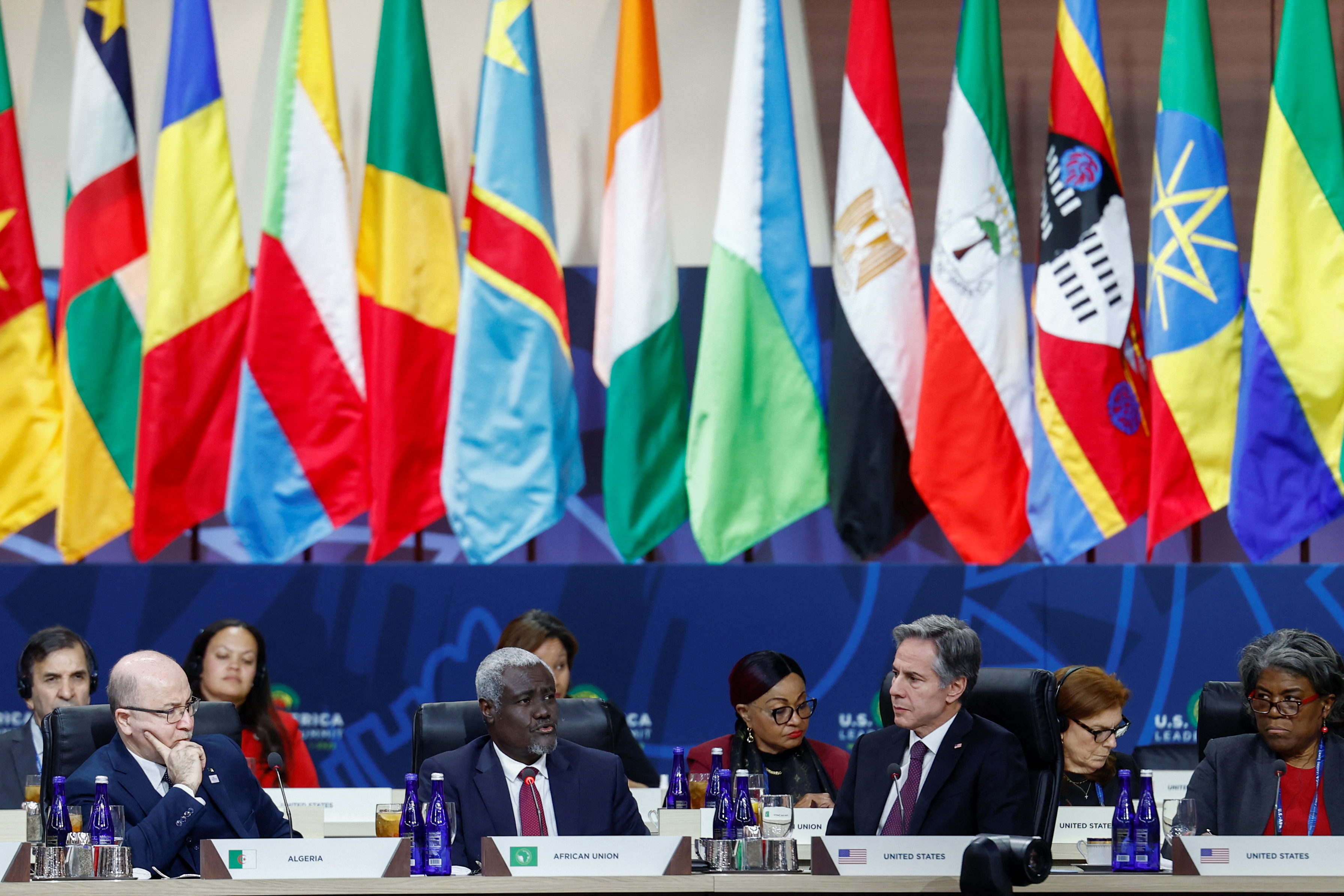 U.S. Secretary of State Antony Blinken and African Union Commission (AUC) Chairperson Moussa Faki Mahamat participate in a working lunch on multilateral cooperation at the U.S.-Africa Leaders Summit, in Washington, U.S., December 15, 2022. REUTERS/Evelyn Hockstein