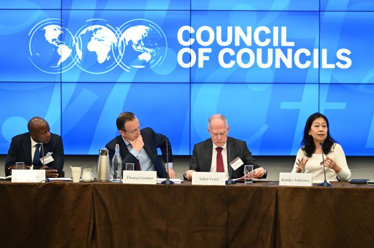 Fonteh Akum, Thomas Gomart, Selim Yenel, and Kuniko Ashizawa discuss "Geopolitics and the Future of World Order." (Kaveh Sardari)