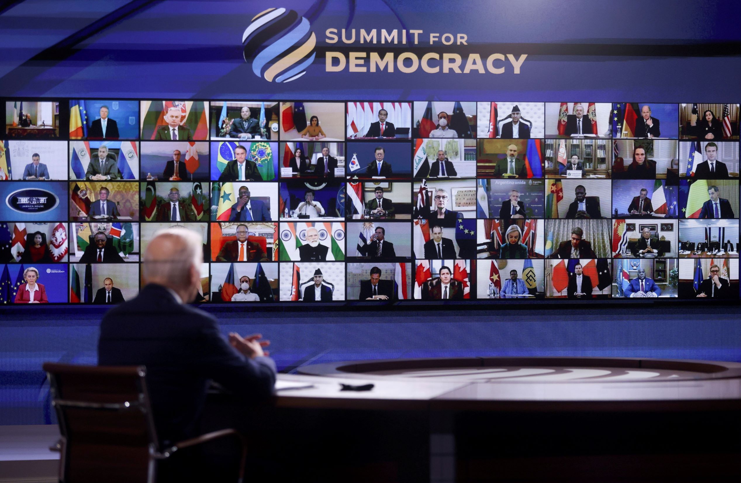 U.S. President Joe Biden convenes a virtual summit with leaders from democratic nations at Summit for Democracy in Washington, DC, on December 9, 2021. REUTERS/Leah Millis