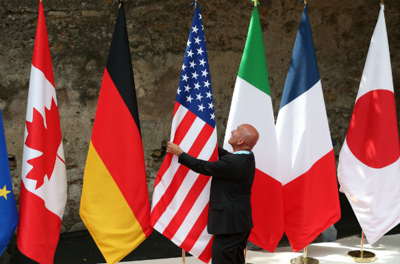 Flags are placed at the G7 summit in Taormina, Italy on May 26, 2017. Alessandro Bianchi/Reuters