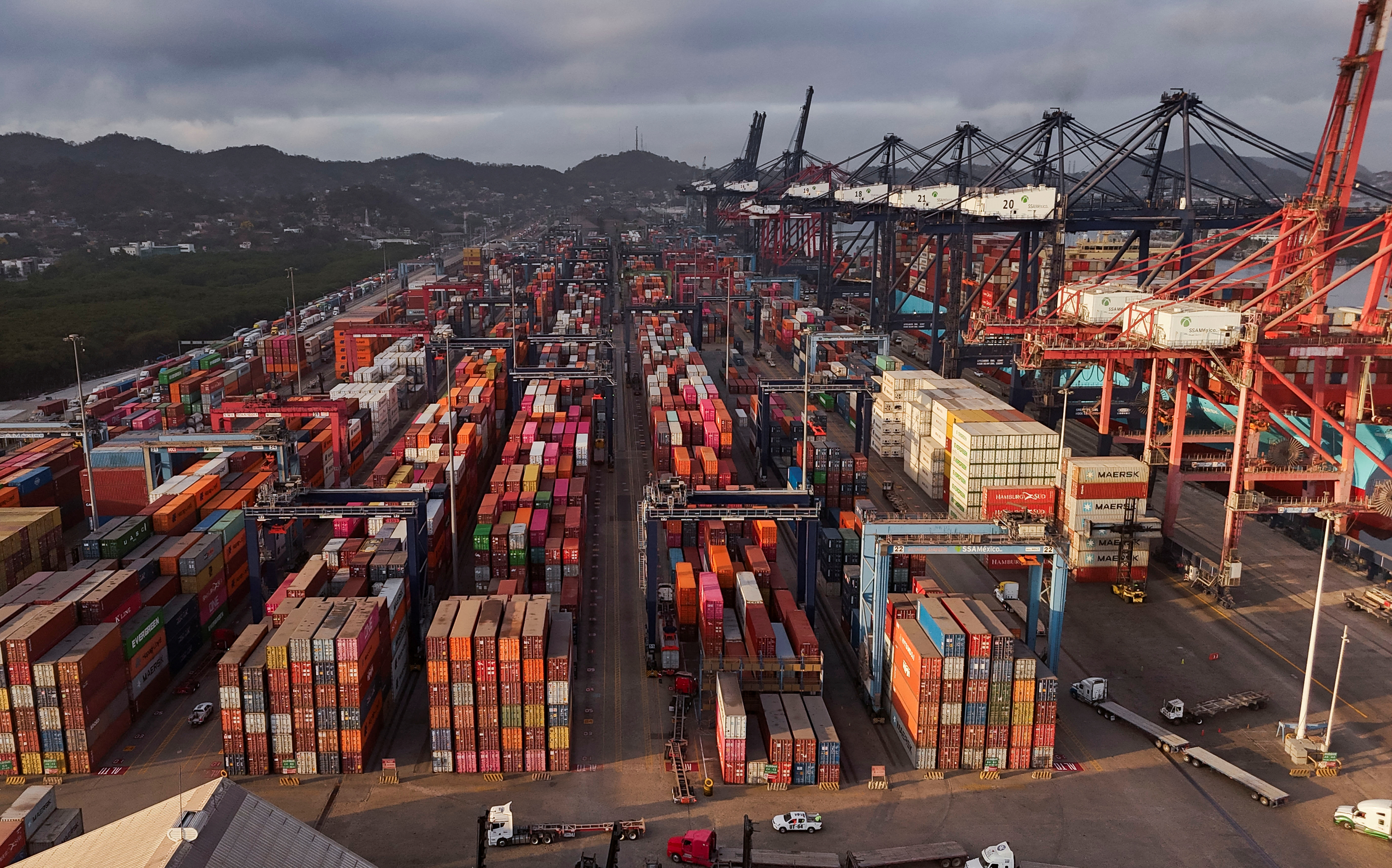 A drone view shows the Manzanillo seaport as Mexican authorities bet on positive economic growth and the strength of global trade building an expansion to the port named "Nuevo Manzanillo", in Manzanillo, Mexico, April 22, 2025. REUTERS/Diego Delgado