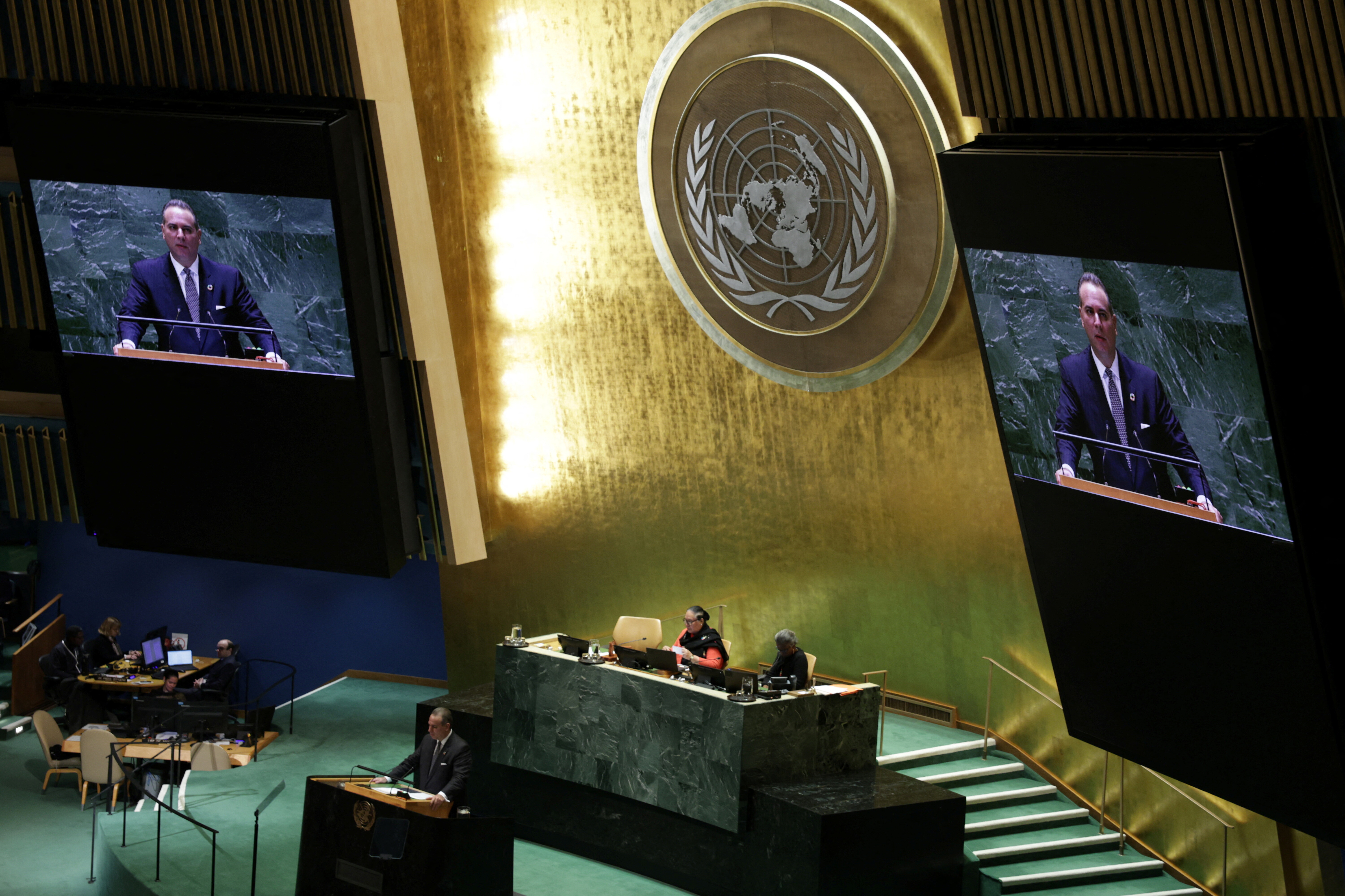Montenegro's Prime Minister Filip Ivanovic, addresses the 79th United Nations General Assembly at U.N. headquarters in New York, U.S., September 27, 2024. REUTERS/Kent J. Edwards
